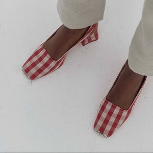 Never Worn NWT Miista Check Slingback Heels